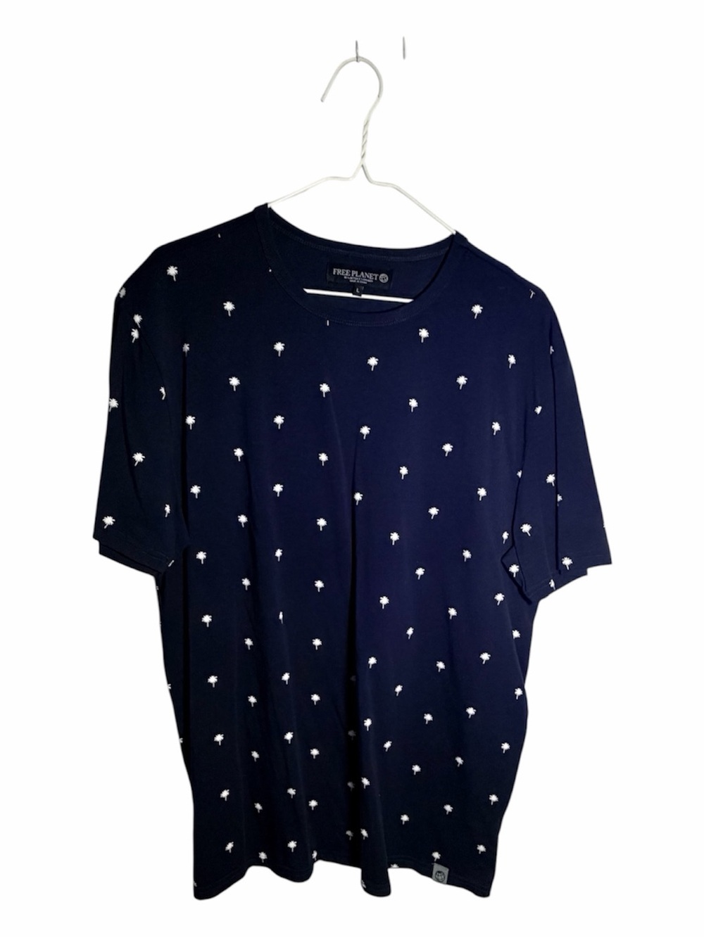 Free Planet Navy T‑Shirt with White Palm Print